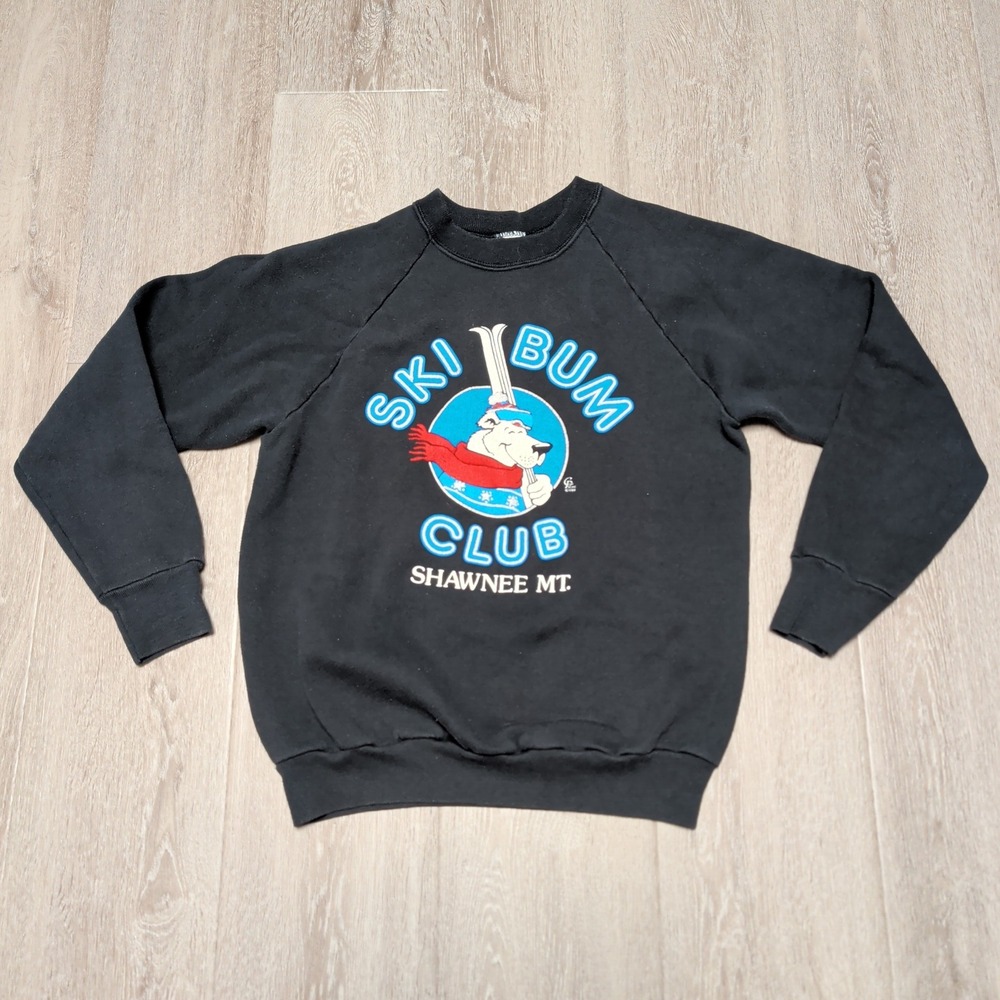 Vintage 1988 Fruit of‎ Loom Ski Bum Club Shawnee Mt Sweatshirt Black Womens S M